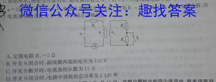 名校之约-2024河南省中招考试模拟试卷(四)4物理试卷答案