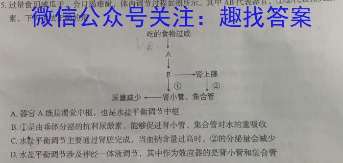 蚌埠市2023-2024学年度高一第二学期期末学业水平监测生物学试题答案