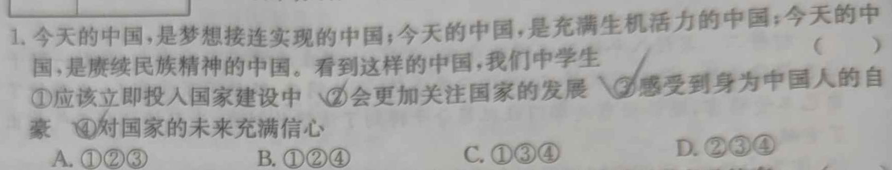 【精品】安徽省2025届同步达标自主练习·八年级第六次（期中）思想政治