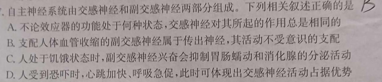 辽宁省沈阳市郊联体2024年9月高三联考生物