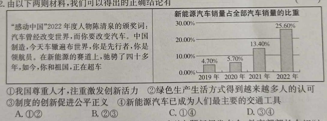 2023-2024学年江西省高二试卷1月联考(24-315B)思想政治部分