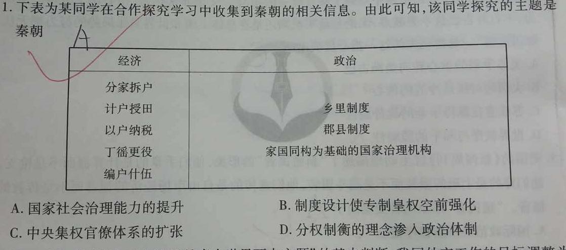 文博志鸿·2024届河北省九年级教学质量检测试题（B）历史
