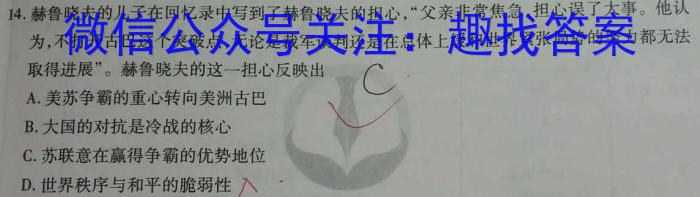 九师联盟2024届高三1月质量检测（X）历史试卷答案