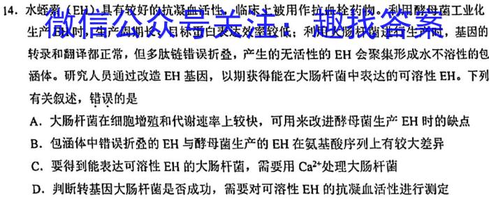 全国名校大联考 2023~2024学年高三第七次联考(月考)试卷XGK-A试题生物学试题答案