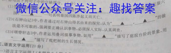 安徽省亳州市蒙城县2023-2024年度第一学期义务教育教学质量检测（九年级）语文