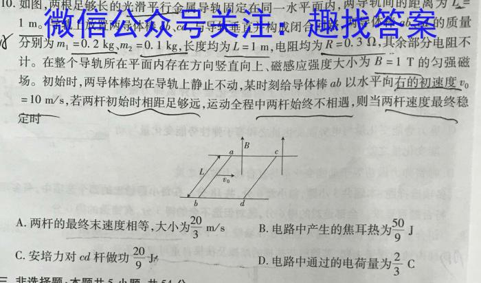 2024届NT普通高等学校招生全国统一考NT精准模拟卷(二)物理试题答案