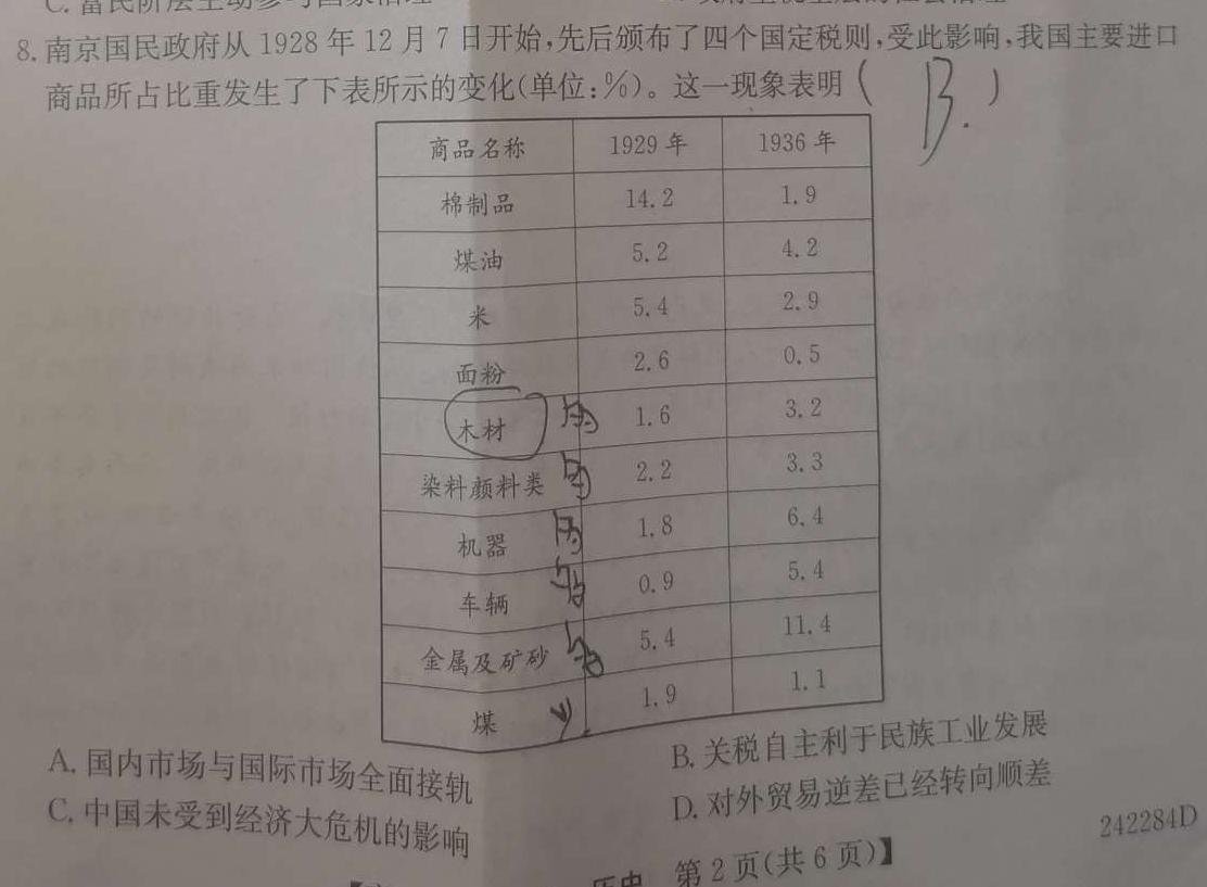 广西2023年秋季期高一期末教学质量监测(24-292A)思想政治部分