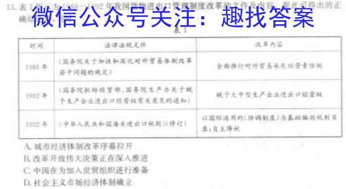 天一大联考 湖南省2024届高三2月联考历史