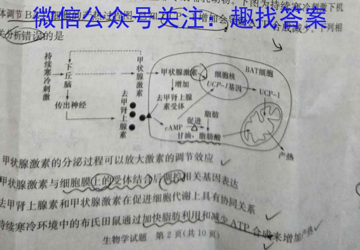 山西省2024年中考适应性模拟考试生物学试题答案