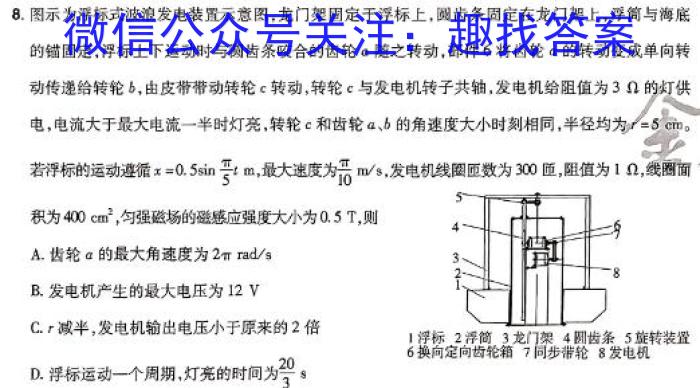 2024届高考冲刺卷[页脚:高考冲刺卷](一)物理试卷答案