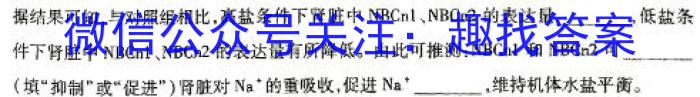 陕西省2023-2024学年度七年级第一学期阶段性学习效果评估生物学试题答案