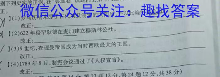 2024年陕西省初中学业水平考试名师导向模拟卷(二)历史试卷答案