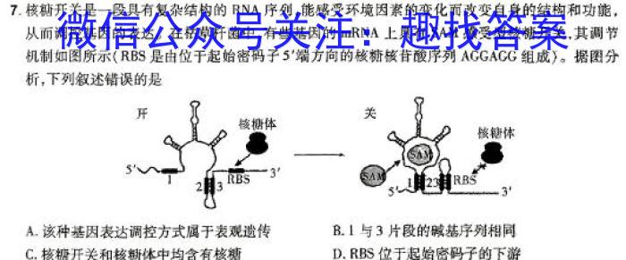 百师联盟 2024届高三冲刺卷(三)3 新高考卷生物学试题答案