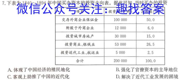 黑龙江省三校联谊2023~2024学年度高二上学期期末考试(4246B)历史试卷答案