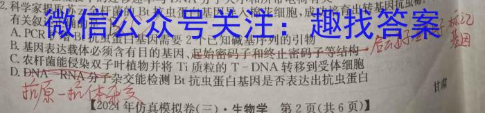 太和县2024年初中学业水平考试模拟测试卷(TH)(二)2数学h