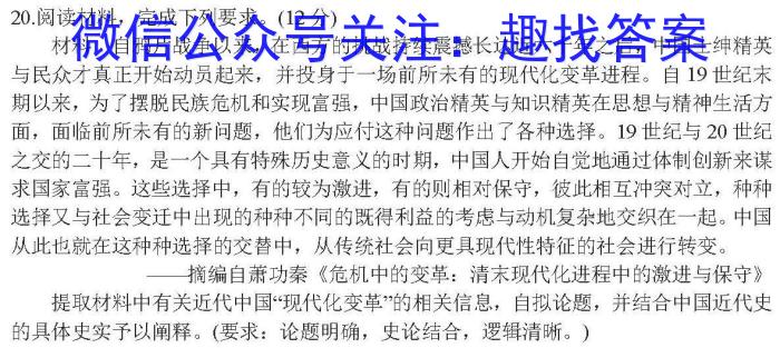 安徽省滁州市2024届天长市实验中学教育集团九年级课程质量检测历史试卷答案