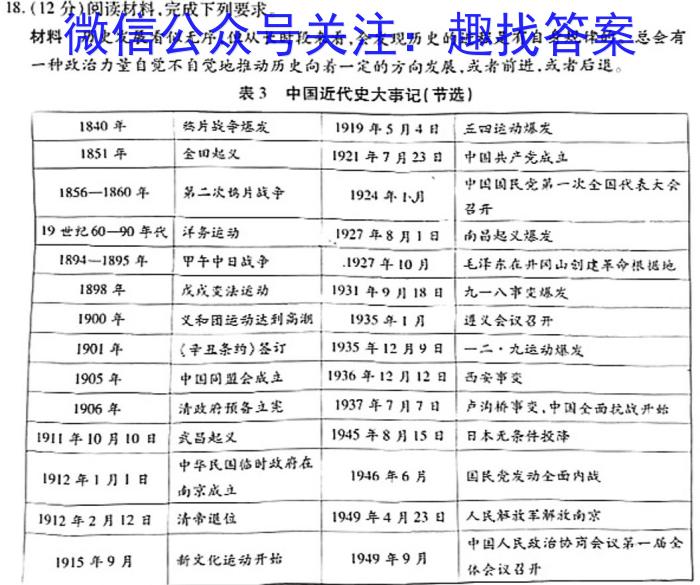 安徽省合肥市某县2023-2024学年度九年级第一次教学质量检测历史试卷答案