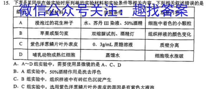 2024年山东省临沂市2021级高三普通高中学科素养水平监测试卷(2024.1)生物学试题答案