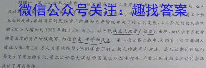 安徽省2024年九年级质量调研检测(一)历史试卷答案