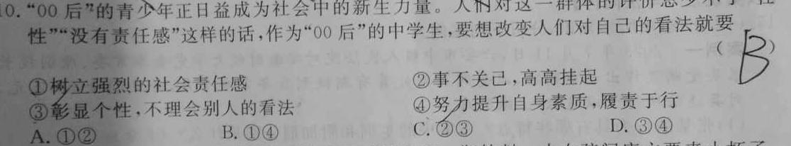 天一大联考2024年九年级学业水平模拟测评思想政治部分