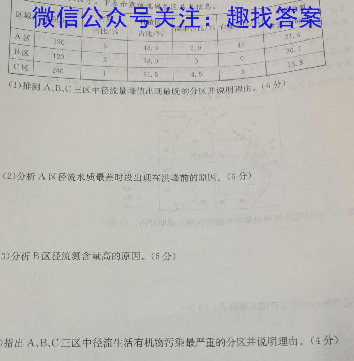 浙江省Z20名校联盟2024届(名校新高考研究联盟)高三第三次联考地理试卷答案