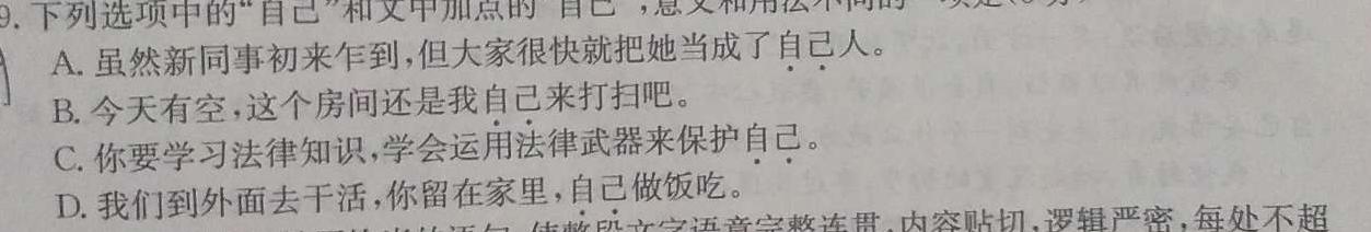 凤翔师范附属中学2023-2024学年度第一学期九年级第一次质量检测语文