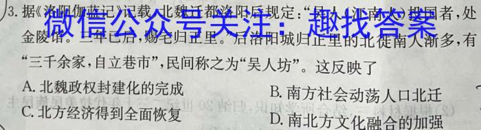 安徽省2025届九年级阶段评估(一)[△-AH]历史试卷