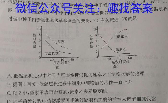 2024年河南省普通高中招生考试试卷（一）生物学试题答案