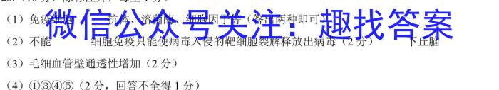 2024年河北省初中毕业生升学文化课考试模拟试卷（XX一）生物学试题答案