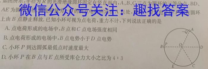 九师联盟 2024届高三2月开学考L答案物理试卷答案