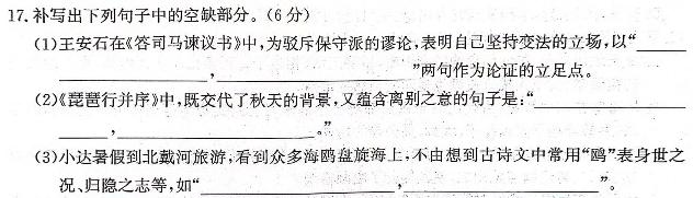 [今日更新]河南省驻马店市正阳县2023-2024学年度八年级上学期期末考试语文试卷答案