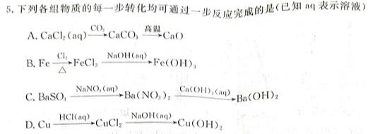 【热荐】2023-2024学年陕西省高一期末质量监测考试(24-225A)化学