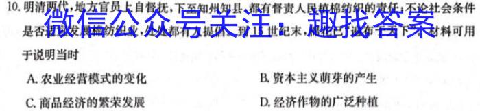 安徽省利辛县2023-2024年度第一学期九年级义务教育教学质量检测历史试卷答案