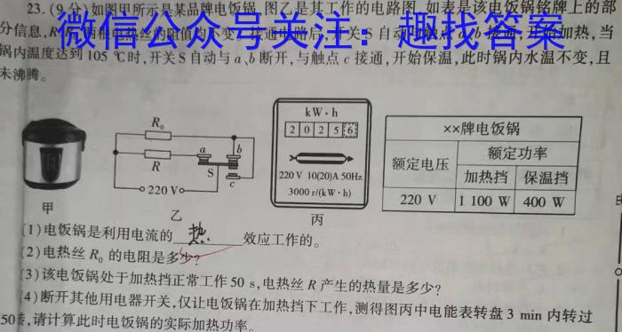 皖智教育 安徽第一卷·百校联盟2024届中考大联考物理试卷答案