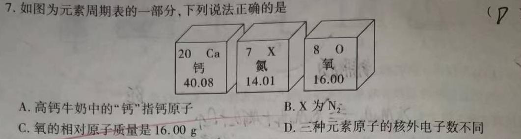 【热荐】安徽省寿春中学2024年春学期八年级入学检测化学