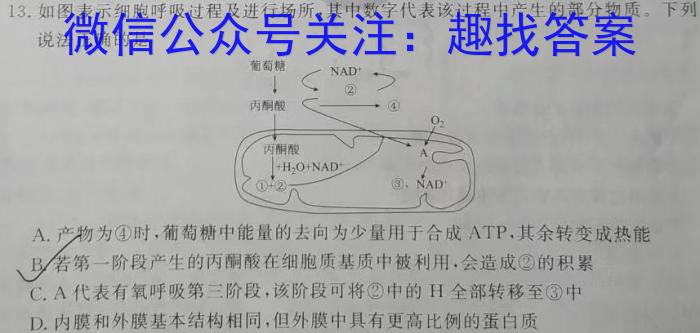 安徽省2023-2024九年级教学质量监测生物学试题答案