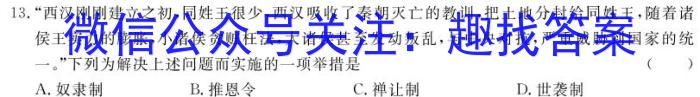 青桐鸣2024年普通高等学校招生全国统一考试 青桐鸣押题卷一历史试题答案