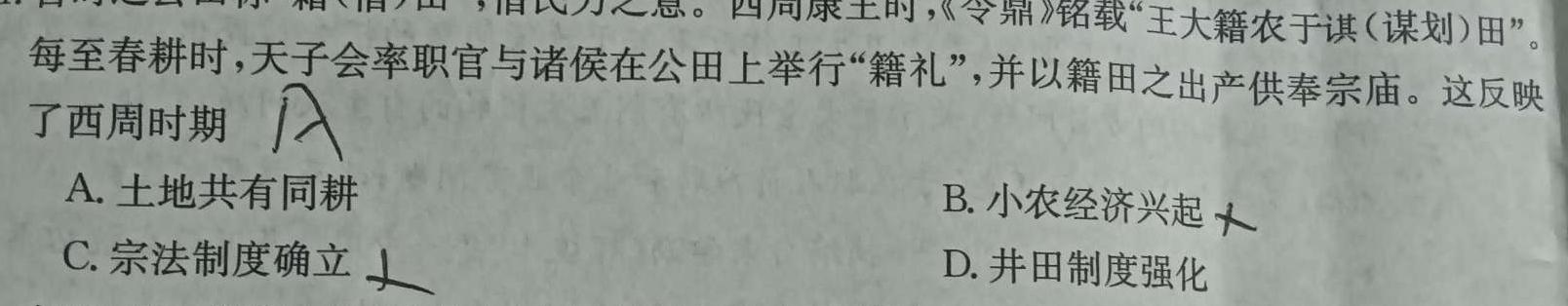 三晋卓越联盟·山西省2023-2024学年高三4月质量检测卷历史