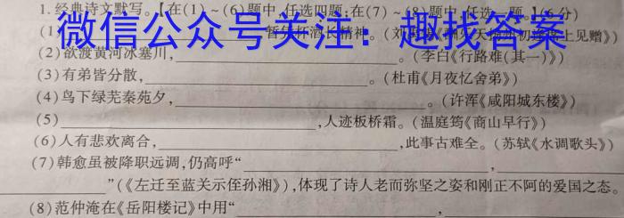 安徽省2023-2024学年九年级第一学期期末教学监测/语文