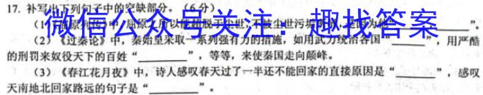 浦东新区2023学年度第二学期期中教学质量检测（高一）语文