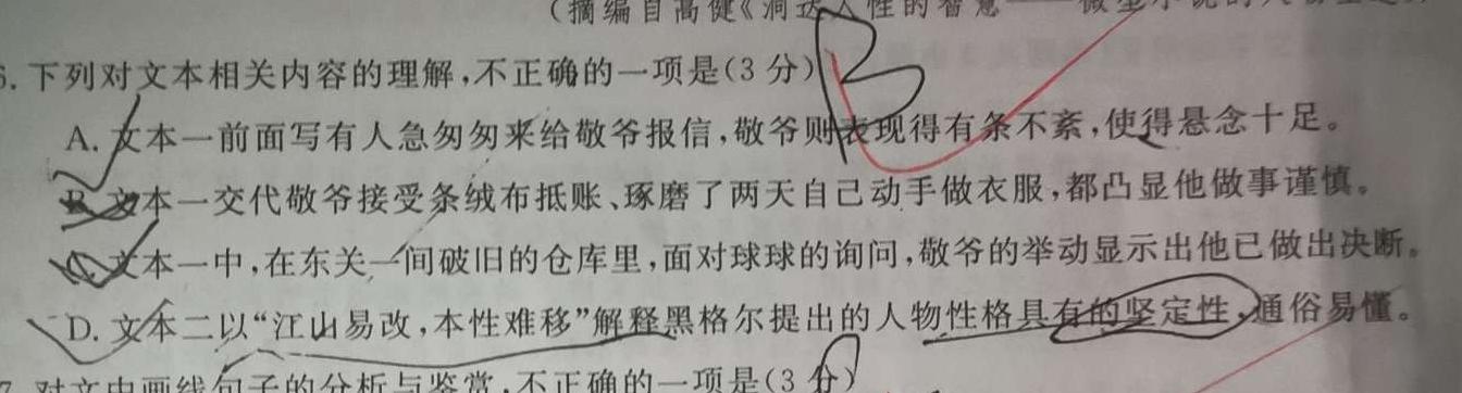 [今日更新]桂柳文化·2024届高三桂柳鸿图信息冲刺金卷(二)语文试卷答案