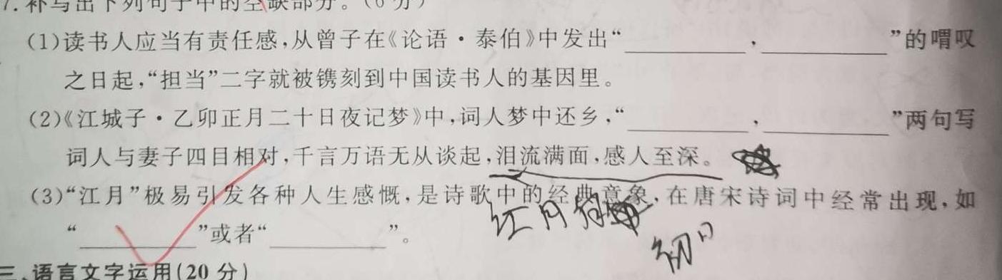 [今日更新]2024年安徽省示范高中皖北协作区第26届高三联考语文