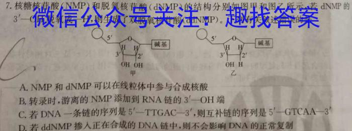 2023~2024学年核心突破XGKFJ(二十七)27试题生物学试题答案