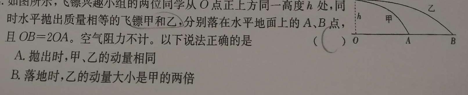 海南省2024-2025学年高三学业水平诊断（一）(物理)试卷答案