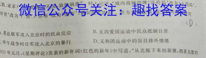 山西省2024年中考总复习专题训练 SHX(四)4历史试卷答案