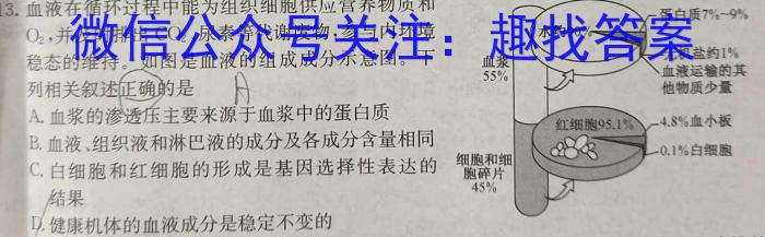 湖南省常德市普通高中沅澧共同体2024届高三第一次联考(试题卷)生物学试题答案