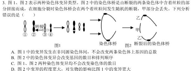 安徽省安庆市2023-2024学年度九年级正月联考综合素质调研生物