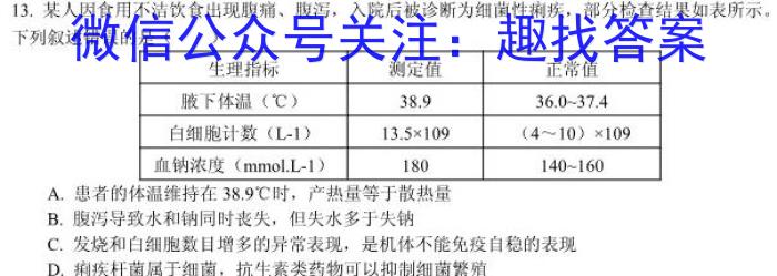 山西省吕梁市汾阳市初中八年级2023-2024学年第二学期期末测试卷生物学试题答案