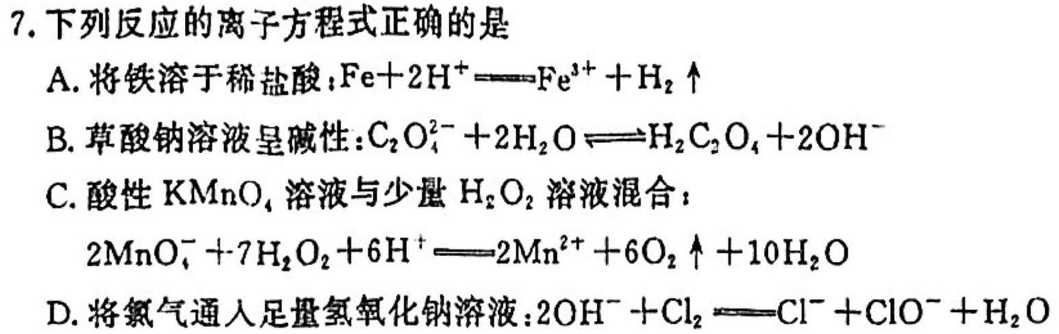 【热荐】2024年陕西省高三教学质量检测试题（二）化学