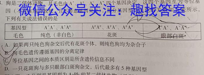 2024届九师联盟高三4月质量检测生物